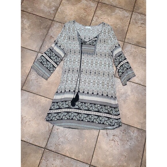 APRICOT LIGHTWEIGHT PRINTED DRESS TASSELS MOROCCAN VIBE SIZE LARGE L - Picture 1 of 14